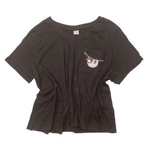 Festive Black Sloth Cropped TShirt